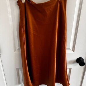 Casual Silk Midi Skirt High Waisted Long Skirts Zipper Elegant Work Skirts